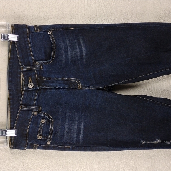 Carmar Blue Dark Wash Five Pocket Mid Rise Ripped Distressed Skinny Jeans - Picture 2 of 12